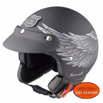 Casque Jet bol Steve Ubike cuir noir mat biker moto custom airborn club