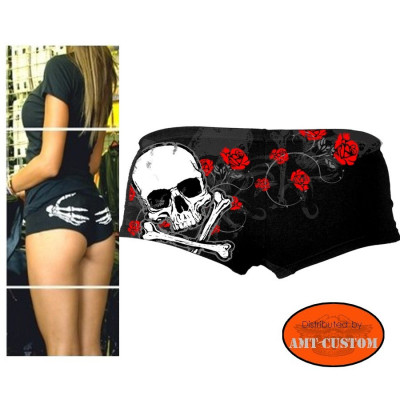 Ladies Biker Short Skull and red roses