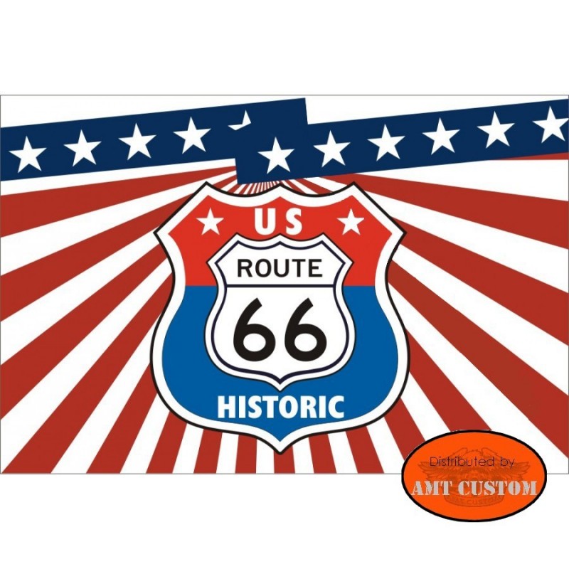 Drapeau fanion Route 66 US  moto trike LUXE
