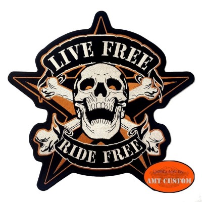 Patch écusson Biker Skull Etoile "Ride Free"