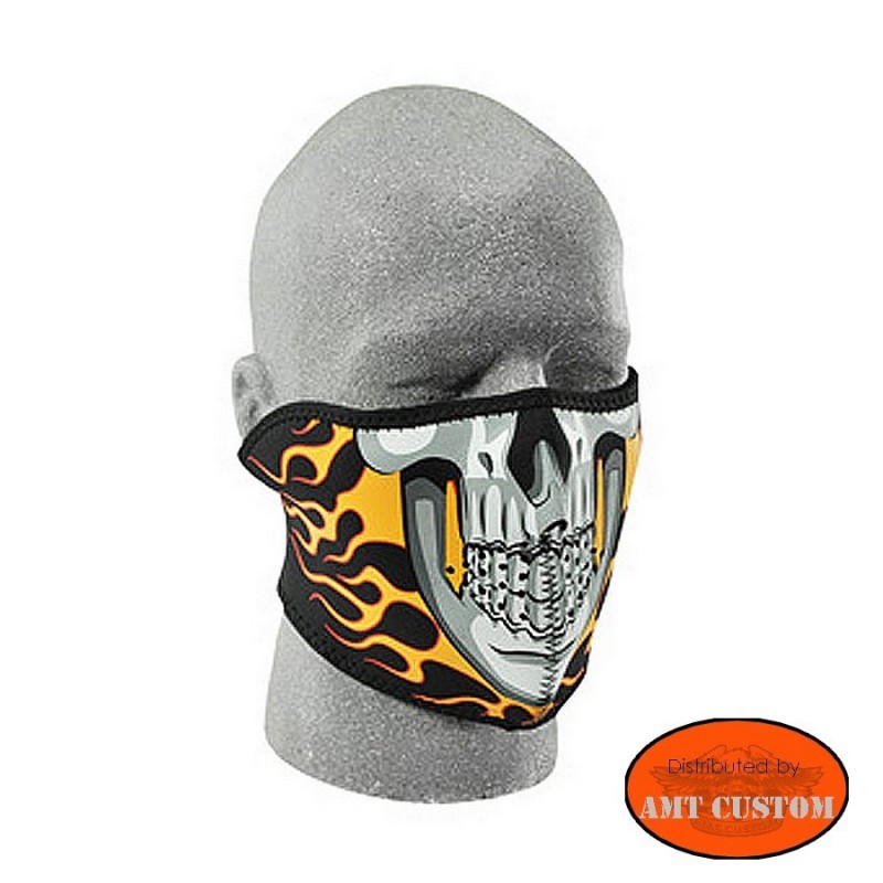 Masque néoprène moto Tête de Mort Skull Flaming