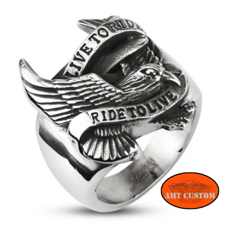 Live to ride eagle ring stainless steel motorcycles custom