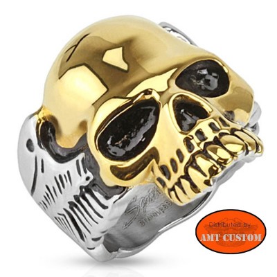 Skull Gold and chrome biker's ring