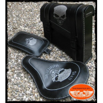 set Solo and passenger seat and Swingarm Black Skull HD Side frame leather bag Harley Bobber - Choppers