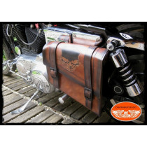 Brown leather swingarm Skull HD Side frame leather bag Harley Bobber - Choppers