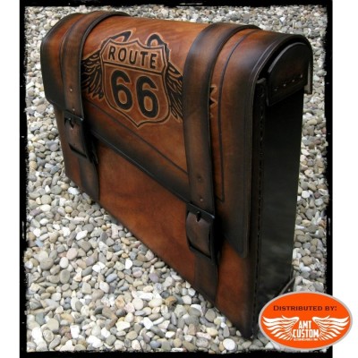 Sacoche latérale solo cuir marron "Route 66" Harley, Bobbers, Choppers