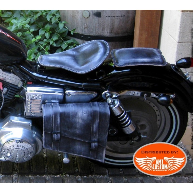 set bobber Black leather swingarm bag solo seat Harley Bobber - Choppers