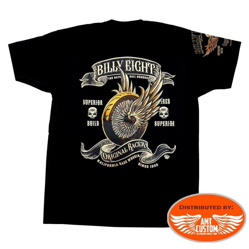 T-shirt biker motard moto harley custom trike roue ailé Billy Eight Original Racer face
