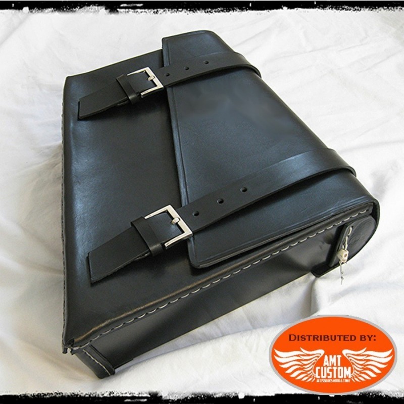 Black leather swingarm bag for Harley Bobber - Choppers