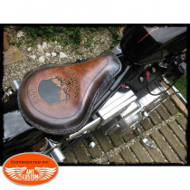 Selle solo cuir marron Skull Choppers Bobbers Harley