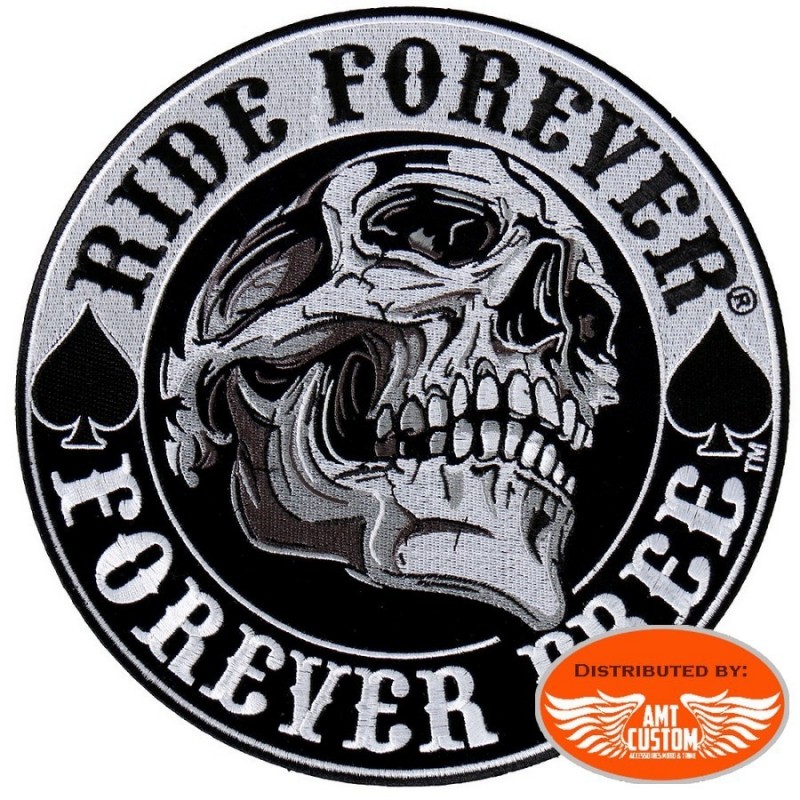 IRON-LIVE-LOVE-RIDE-SKULL-LARGE Papapatch Live Love Ride Sugar Candy Skull Head Star Eyes Biker Motorcycle Chopper Jacket Vest Embroidered Sew on Iron on Patch Large Size