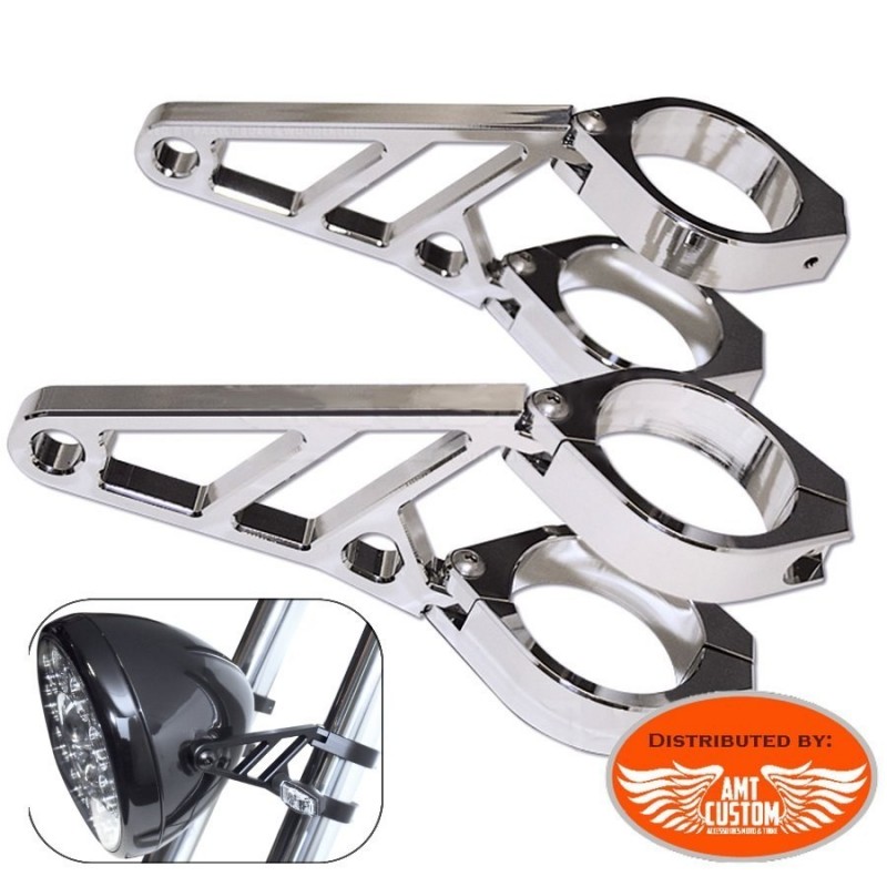 43-48MM HEADLIGHT BRACKET UNIVERSAL CHROME PAIR 38MM WITH EXTRA RUBBER