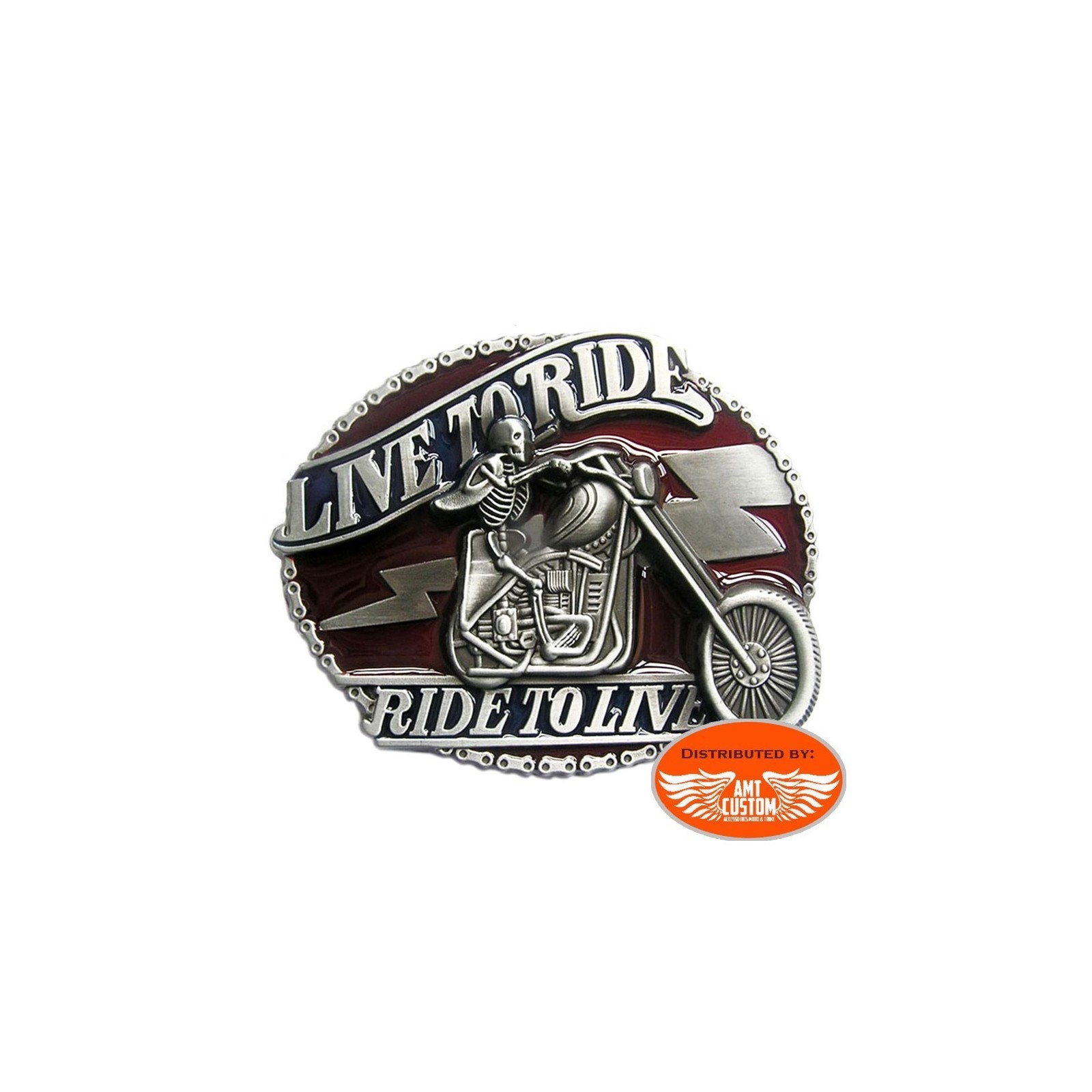 Live To Ride Ghost Rider Motard Boucle de Ceinture Authentique Dragon Designs Produit de Marque 