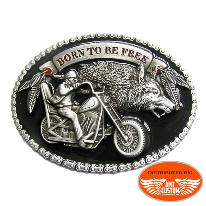 Buckle Bikers Motard and Wolf "Born to be Free"
