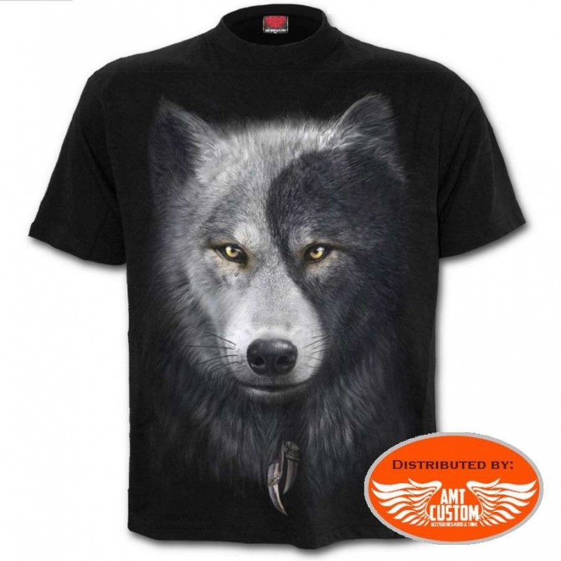 Biker T-shirt dream catcher and wolf face view