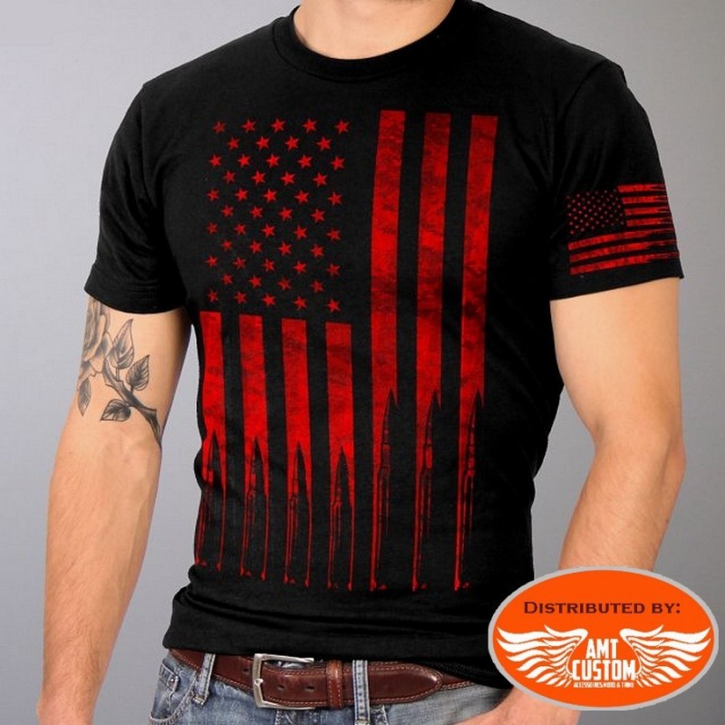 T-shirt Biker American Flag Bullets 2nd Amendment