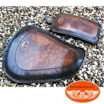 Pack Kit Bobber Sportster Brown leather solo seat "Two Wheels" with passenger Seat (Option)