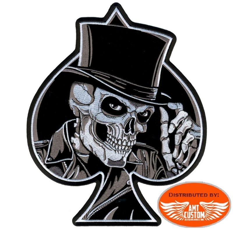 several colors selectable 5.6 x 7.6 Poker Ace Skull Biker Iron on patches 