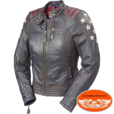 Leather jacket Cafe Racer Lady Rider motorcycle woman