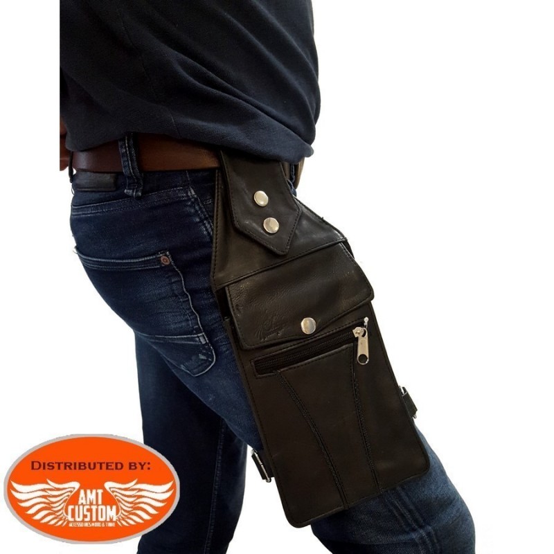 Portefeuilles - Chaines ceinture Ref. 13/#401 Sacoche de jambe cuir moto.  Pochette jambière moto