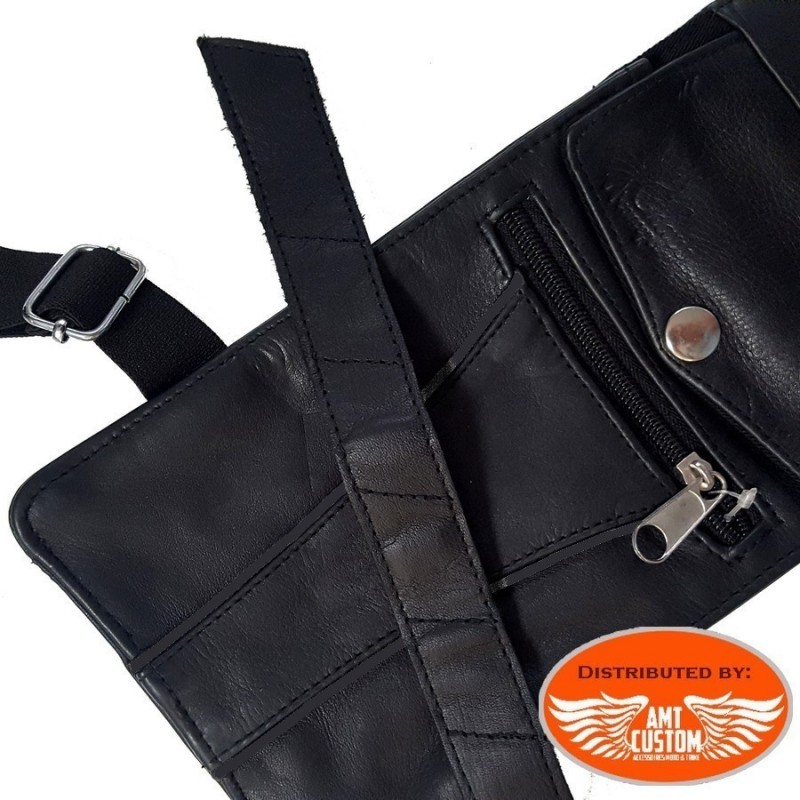 Portefeuilles - Chaines ceinture Ref. 13/#401 Sacoche de jambe cuir moto.  Pochette jambière moto