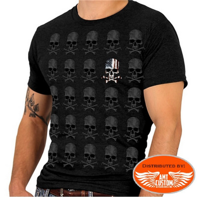 Biker Skull bones Flag USA T-shirt