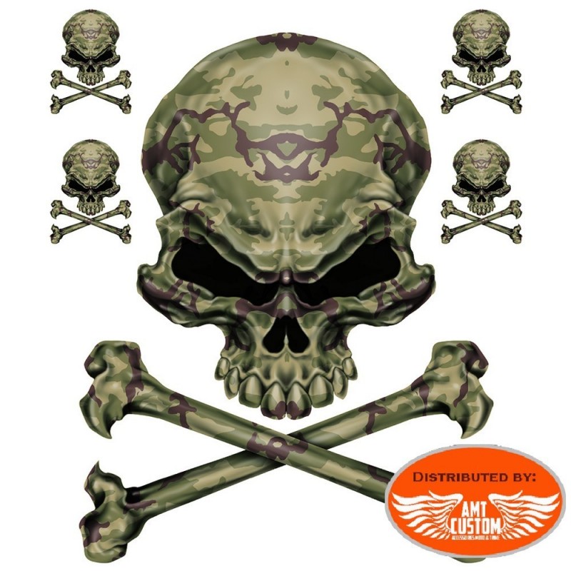 5 Stickers Skull tête de mort Militaire.